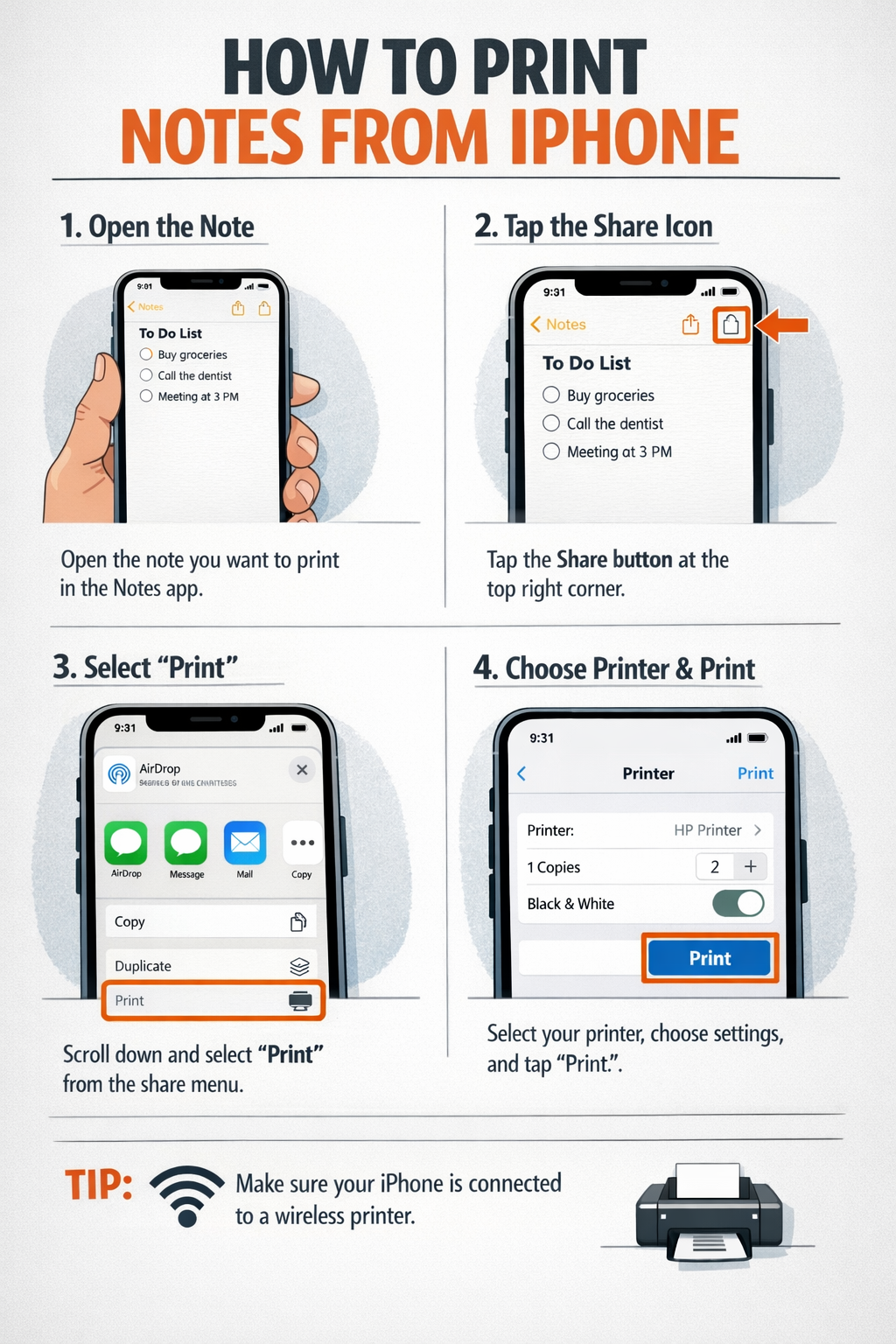 how to print notes from iphone
