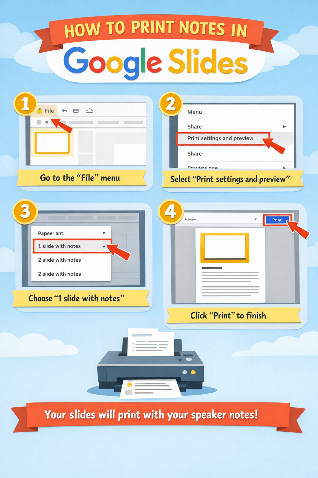how to print notes in google slides