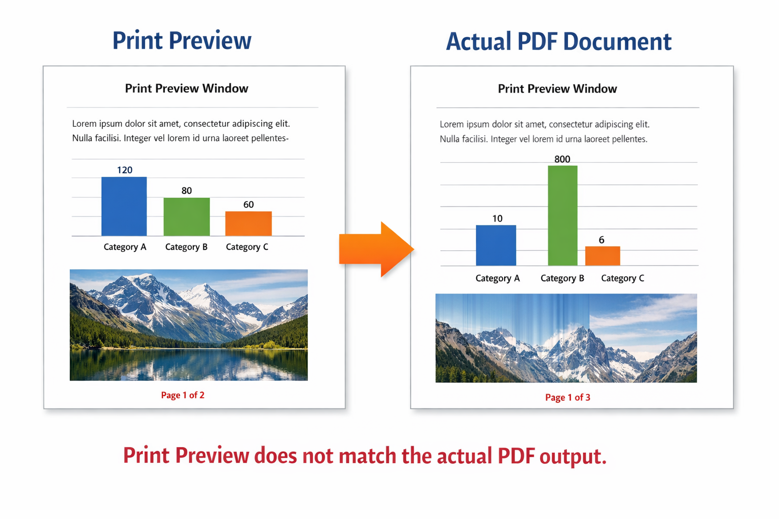 why does print preview not match document in pdf document
